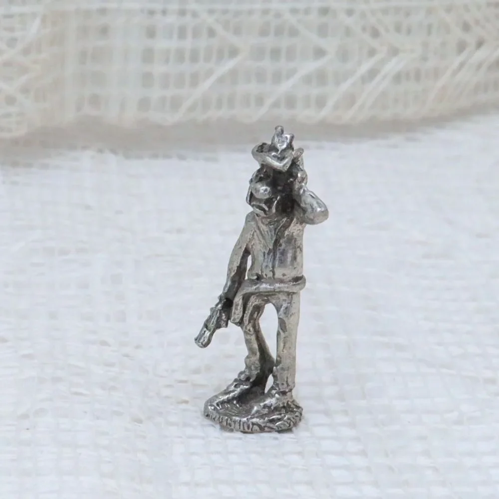 Vintage Pewter Cowboy Figurine Frustrated Cowboy Western Decor Miniature Statue